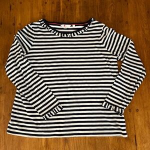 Boden Navy and White Stripe Ruffle Neck and Sleeve